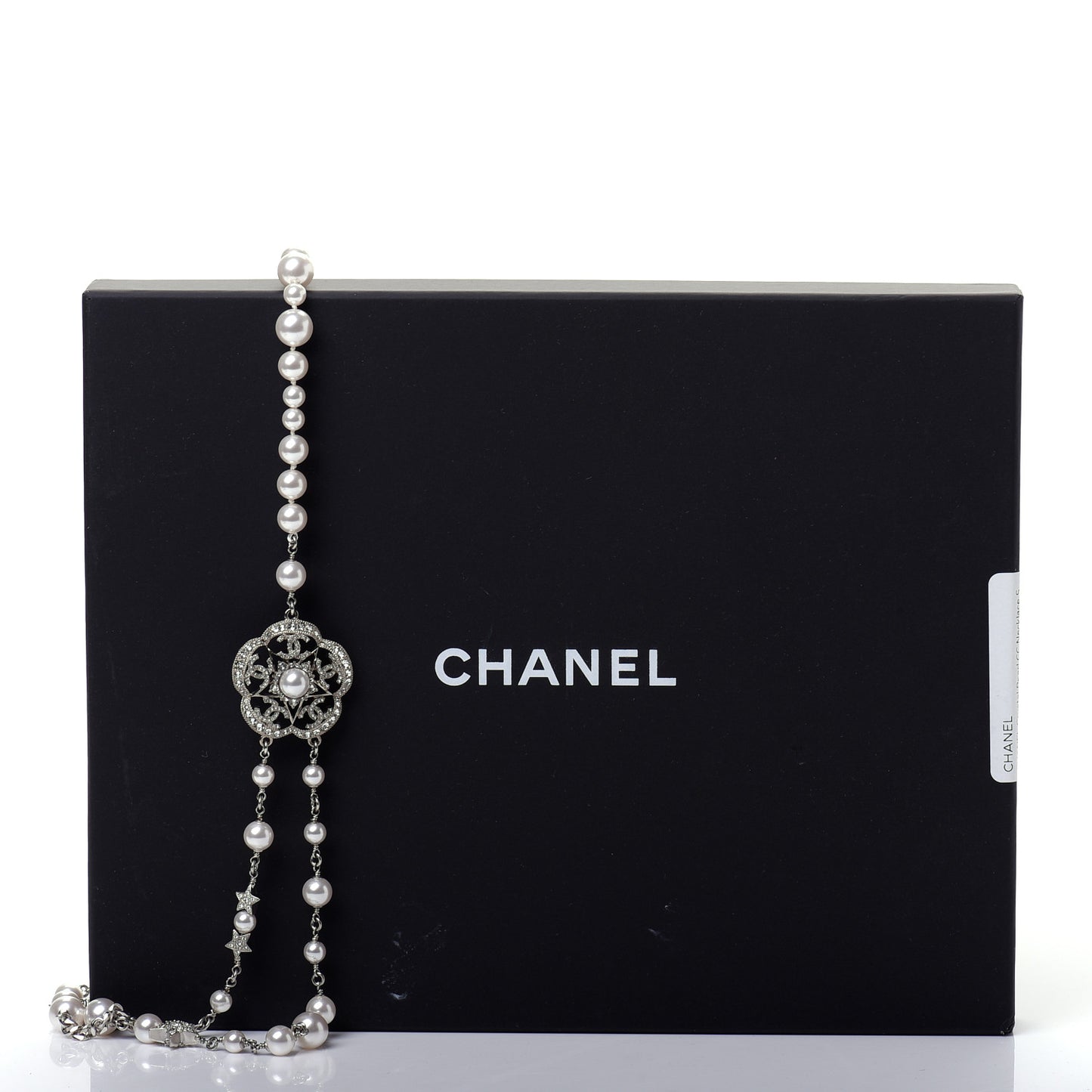 Crystal Pearl CC Necklace Silver