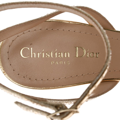 Christian Dior Laminated Calfskin Crystal Embroidered Dway 100mm Sandals 40 Gold 7 of 9