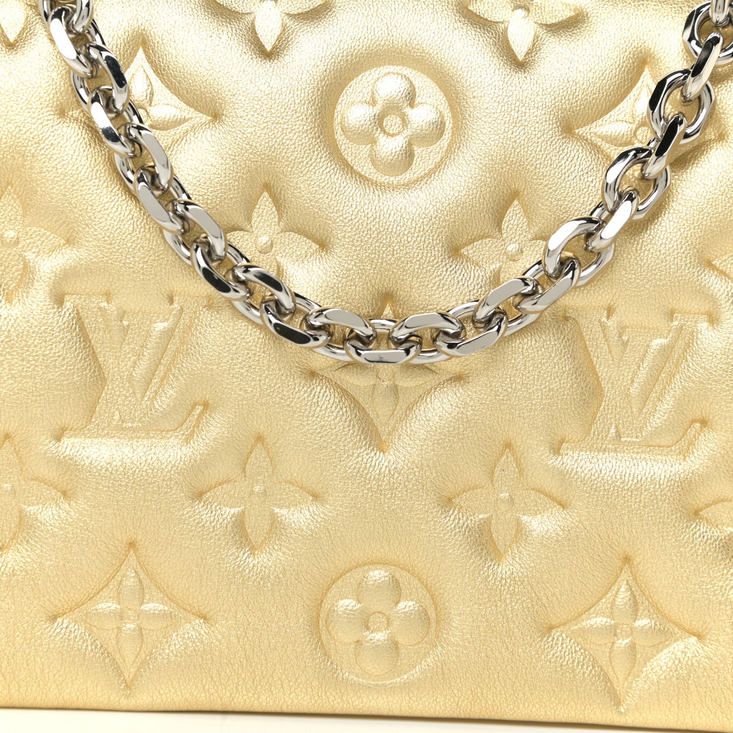 Louis Vuitton Metallic Lambskin Embossed Monogram Pochette Coussin Gold 9 of 9