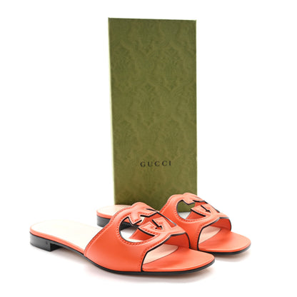 Gucci Cosmos Softy Calfskin Interlocking G Cut Out Slide Sandals 41.5 Deep Orange 9 of 9