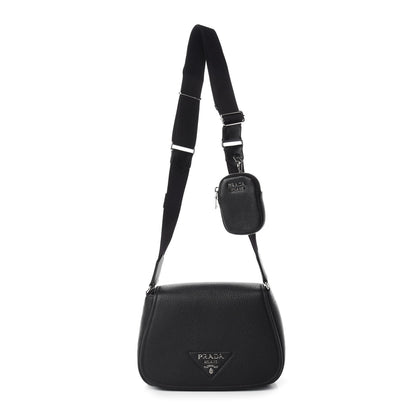Prada Vitello Daino Soft Shoulder Flap Bag Black 1 of 10