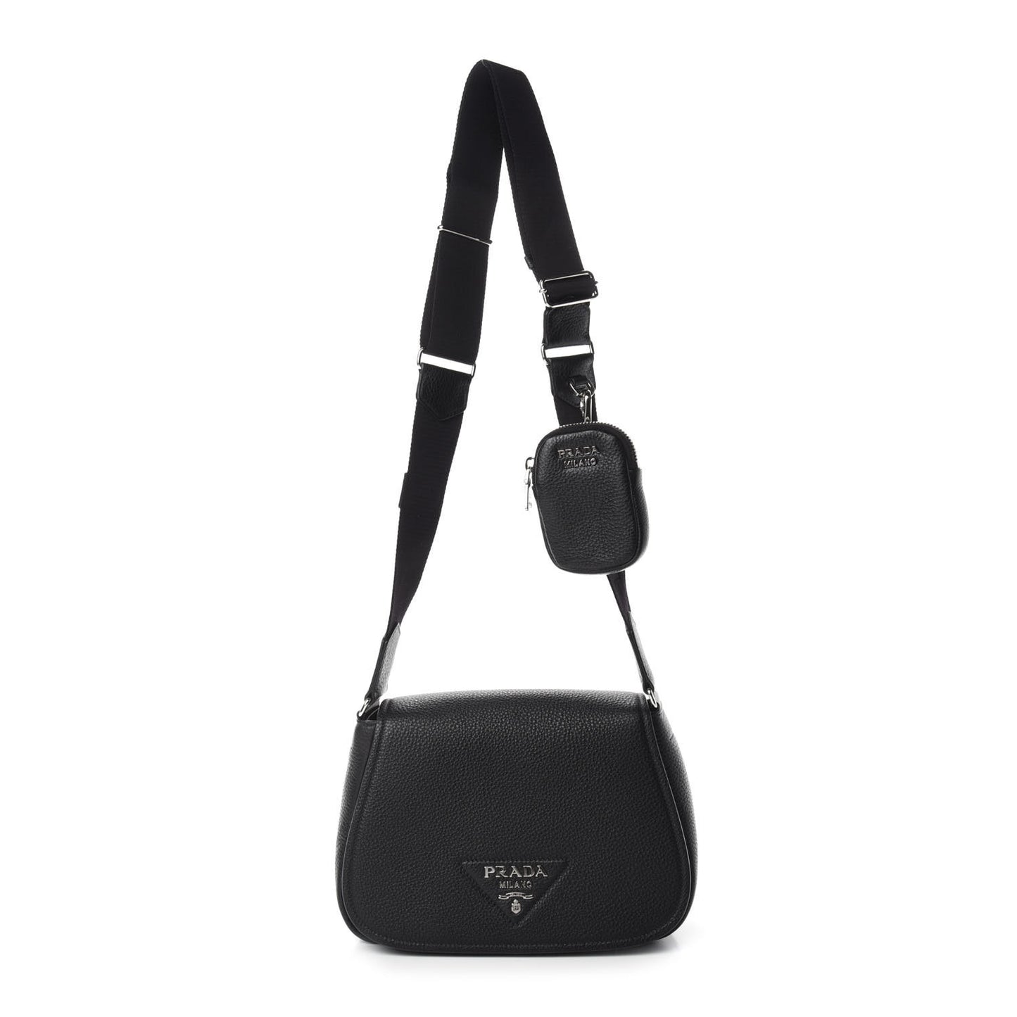 Vitello Daino Soft Shoulder Flap Bag Black
