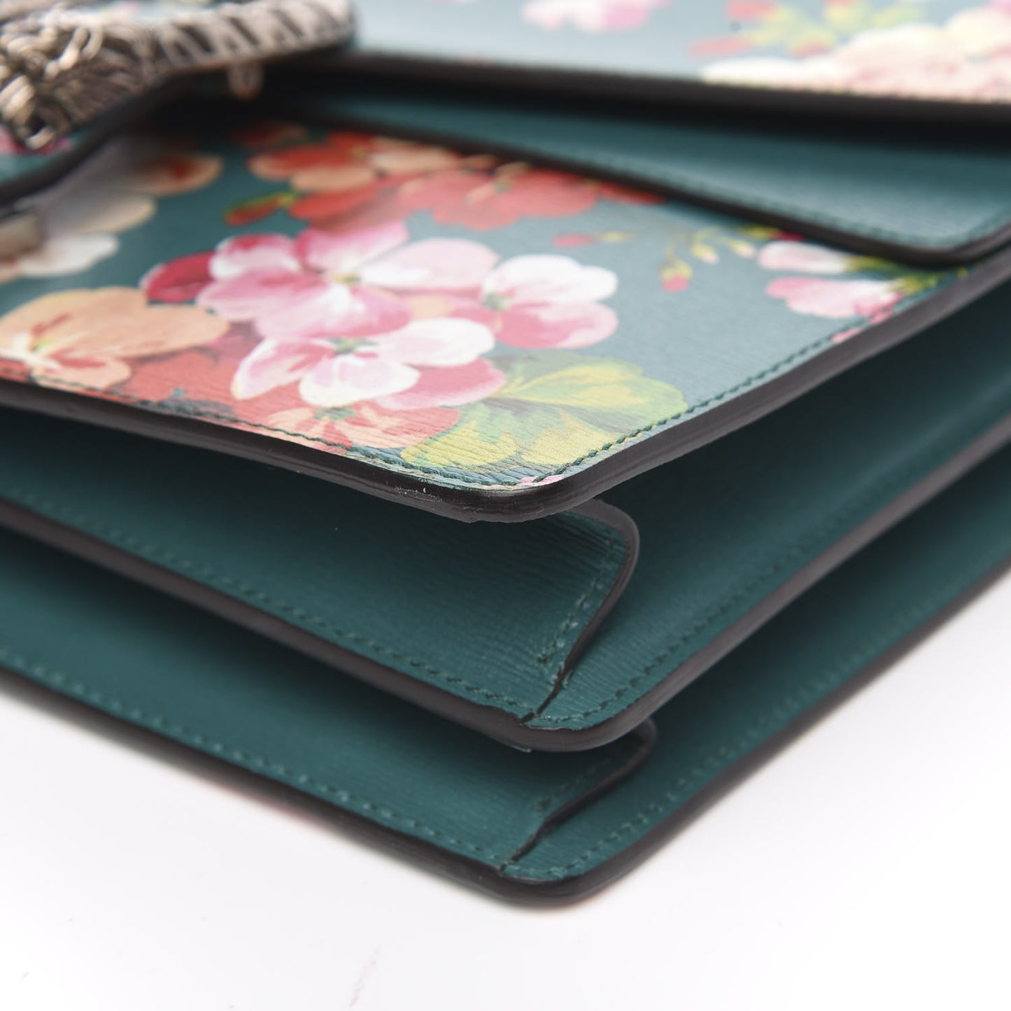 Calfskin Blooms Print Medium Dionysus Shoulder Bag Bright Emerald Multicolor