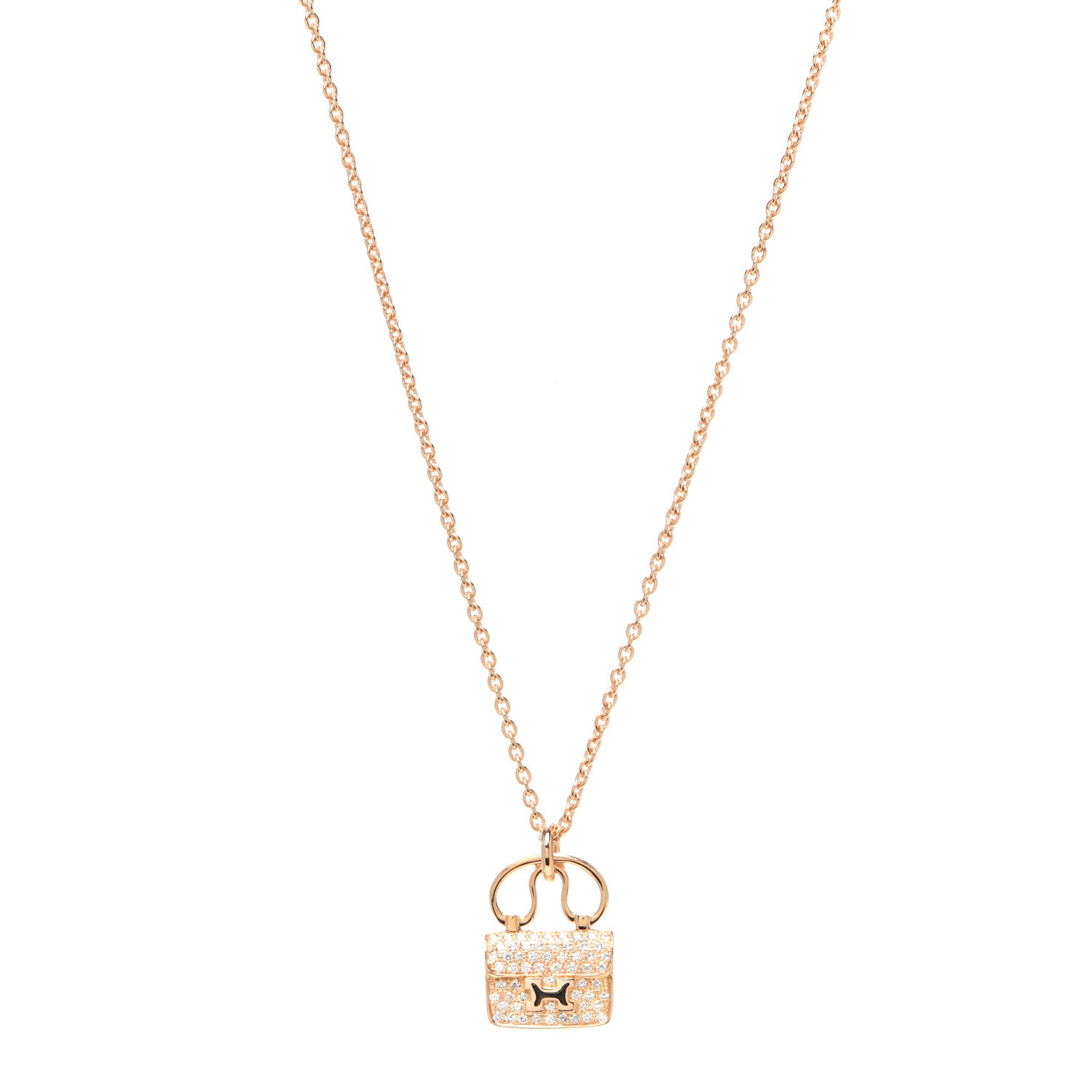 Hermes 18K Rose Gold Diamond Constance Amulette Pendant Necklace 1 of 6