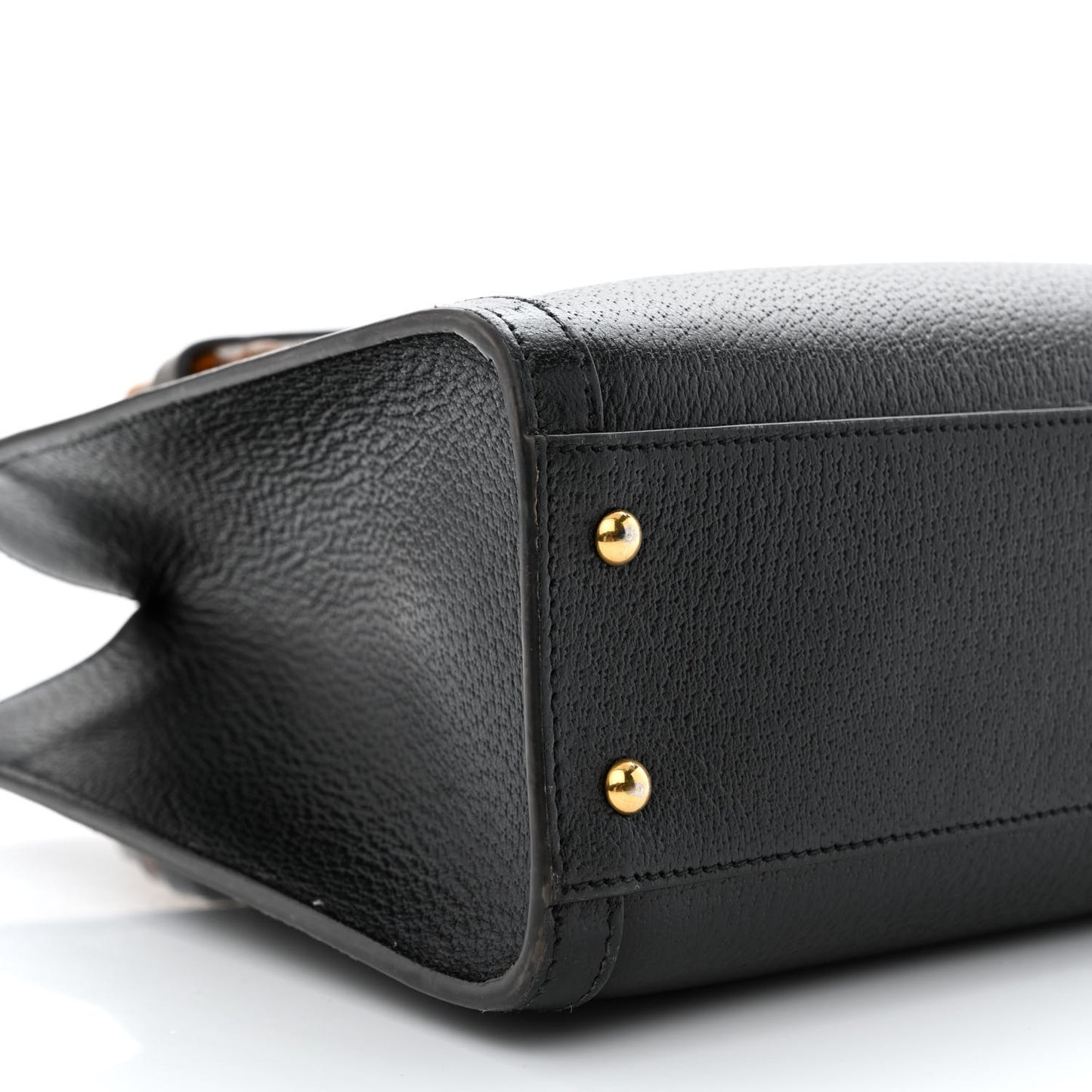 Textured Dollar Calfskin Web Small Diana Tote Bag Black Dusty Grey