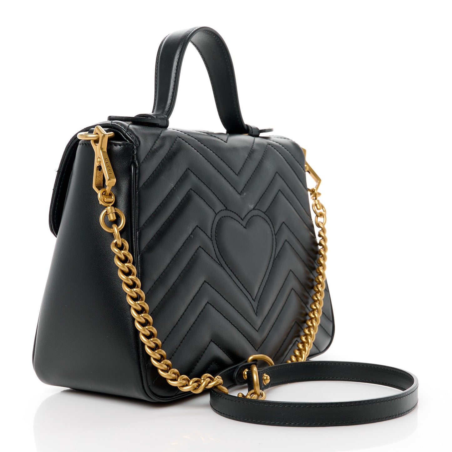 Calfskin Matelasse Small GG Marmont Top Handle Shoulder Bag Black