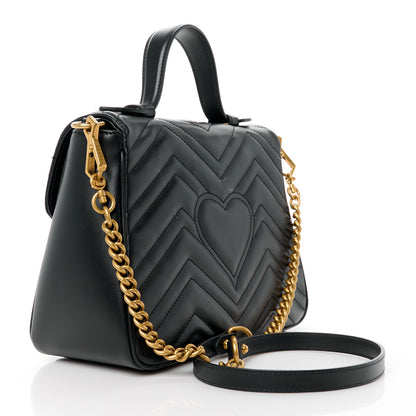 Gucci Calfskin Matelasse Small GG Marmont Top Handle Shoulder Bag Black 3 of 10