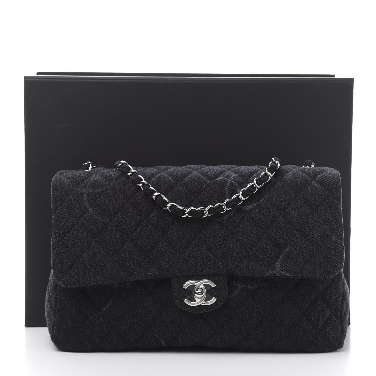 Chanel Denim Quilted CC Print Jumbo Single Flap Black 11 of 11