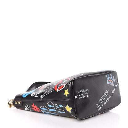 Dolce & Gabbana Calfskin Graffiti Printed Beatrice Tote Black 4 of 8