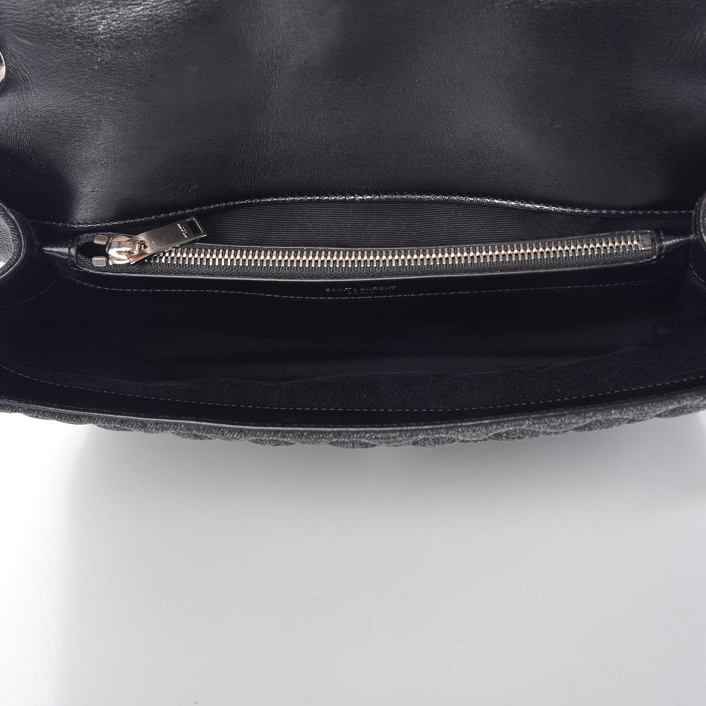 Denim Mixed Matelasse Triquilt Large Monogram Envelope Satchel Black