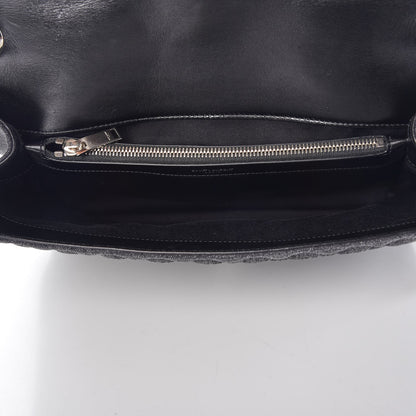 Saint Laurent Denim Mixed Matelasse Triquilt Large Monogram Envelope Satchel Black 5 of 10