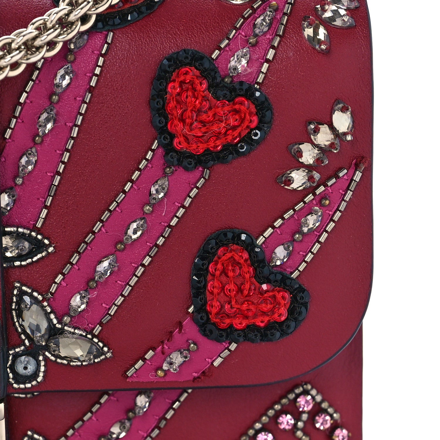 Valentino Garavani Vitello Crystal Loveblade Embellished Mini Glam Lock Rockstud Flap Rubino 10 of 10
