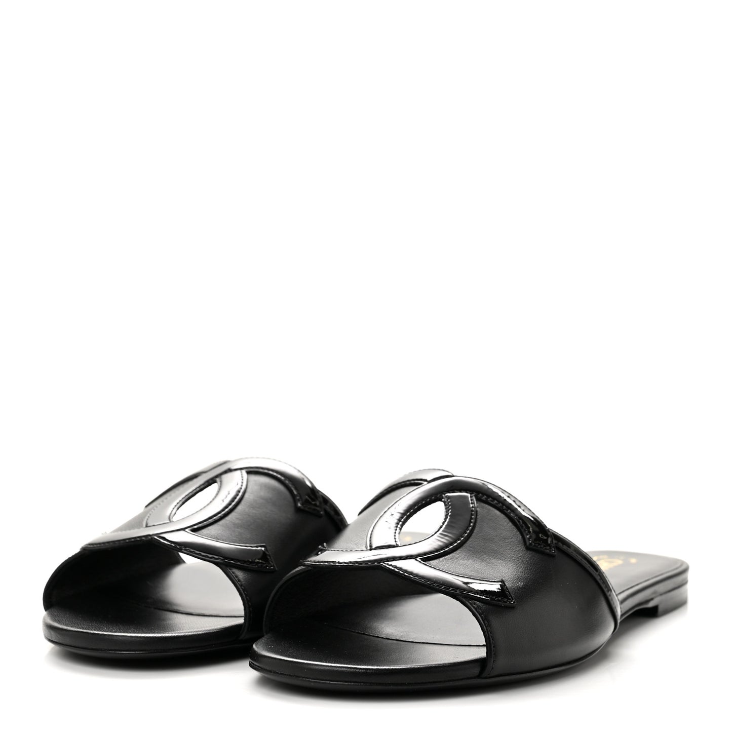 Lambskin Patent Calfskin CC Cutout Mules 40.5 Black