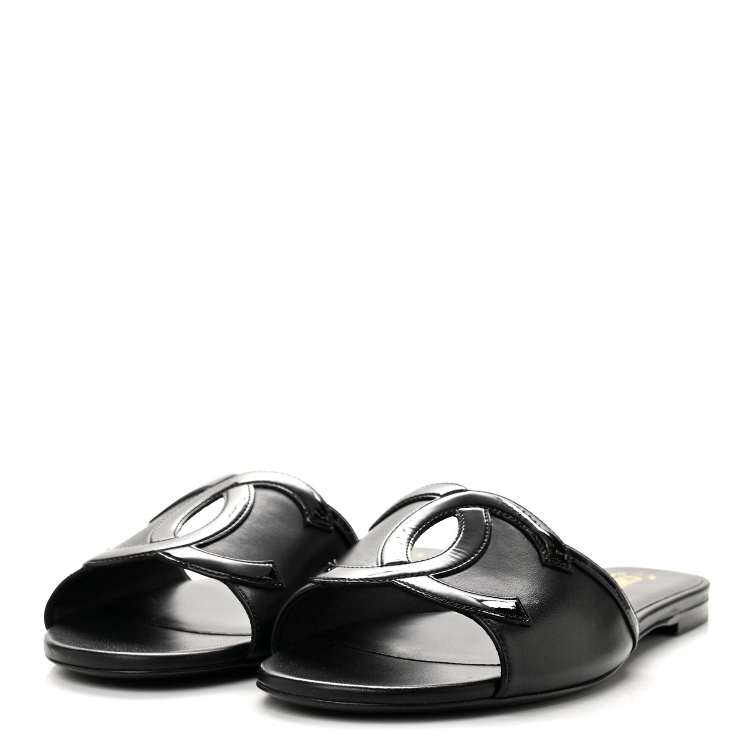 Chanel Lambskin Patent Calfskin CC Cutout Mules 40.5 Black 4 of 11