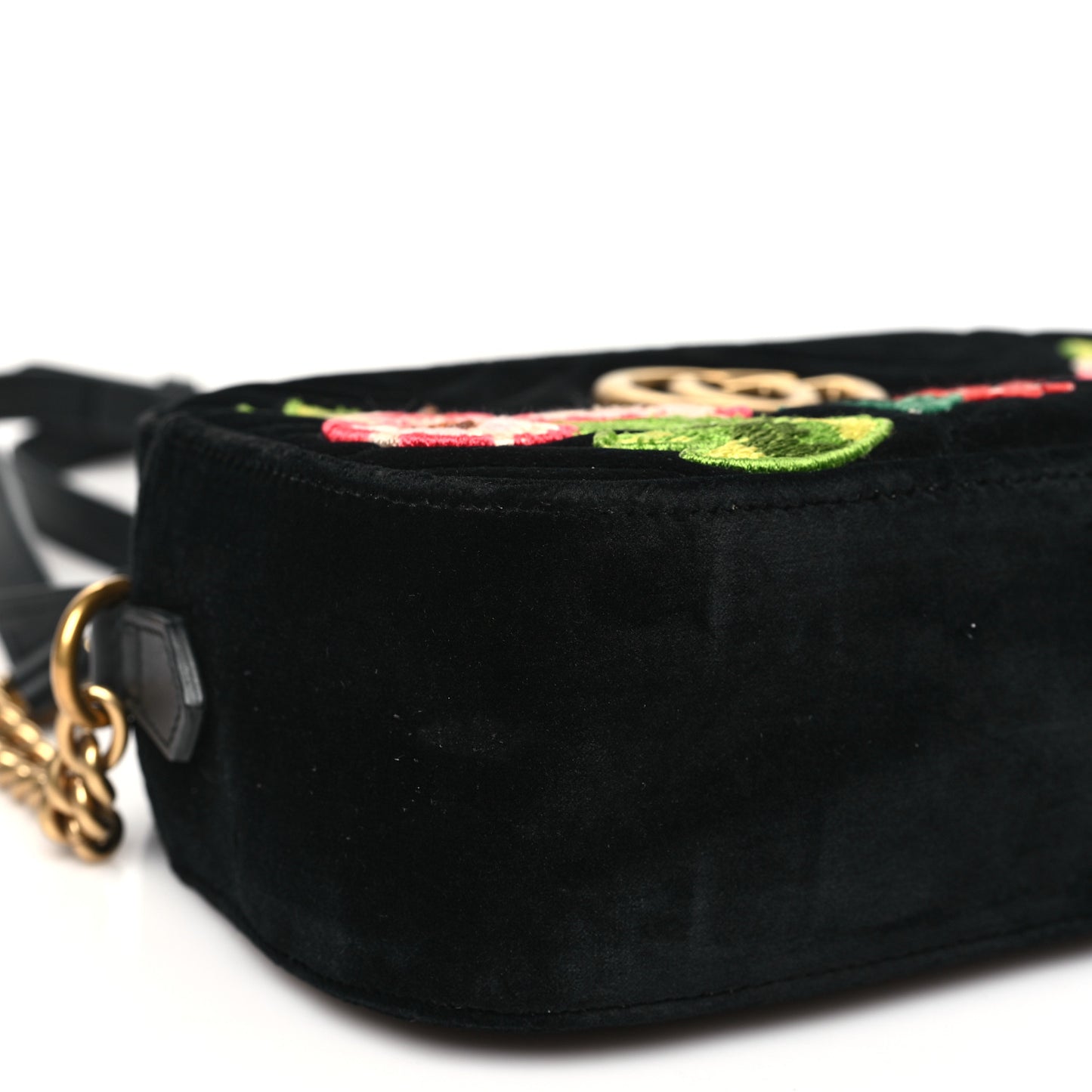 Velvet Matelasse Deer Embroidered Small GG Marmont Chain Shoulder Bag Black