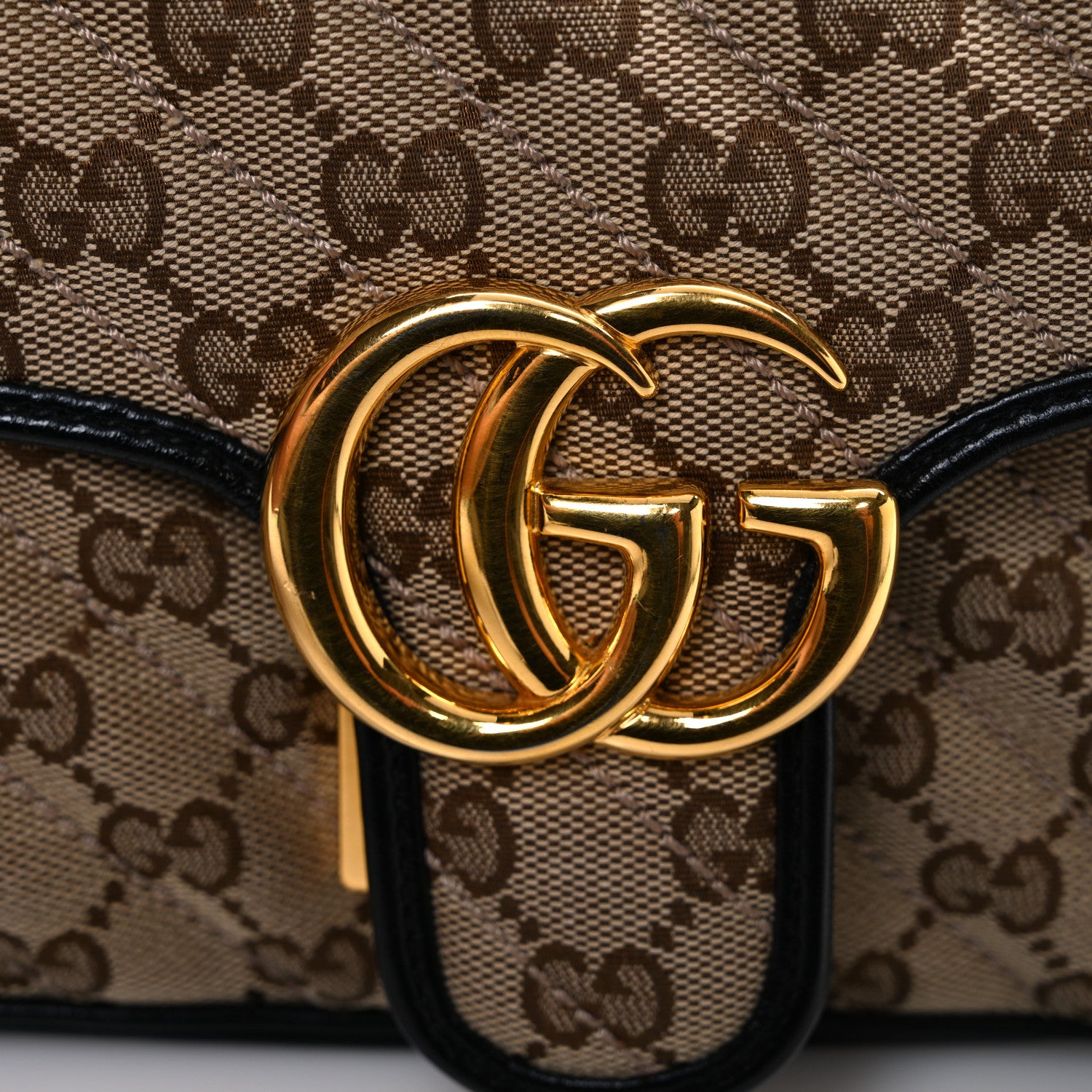 Gucci Monogram Matelasse Diagonal Small GG Marmont Shoulder Bag Beige Black 11 of 13