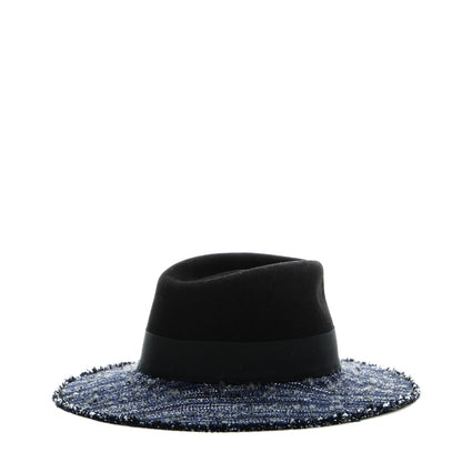 Chanel Tweed Felt CC Fedora Hat S Blue Black 4 of 8