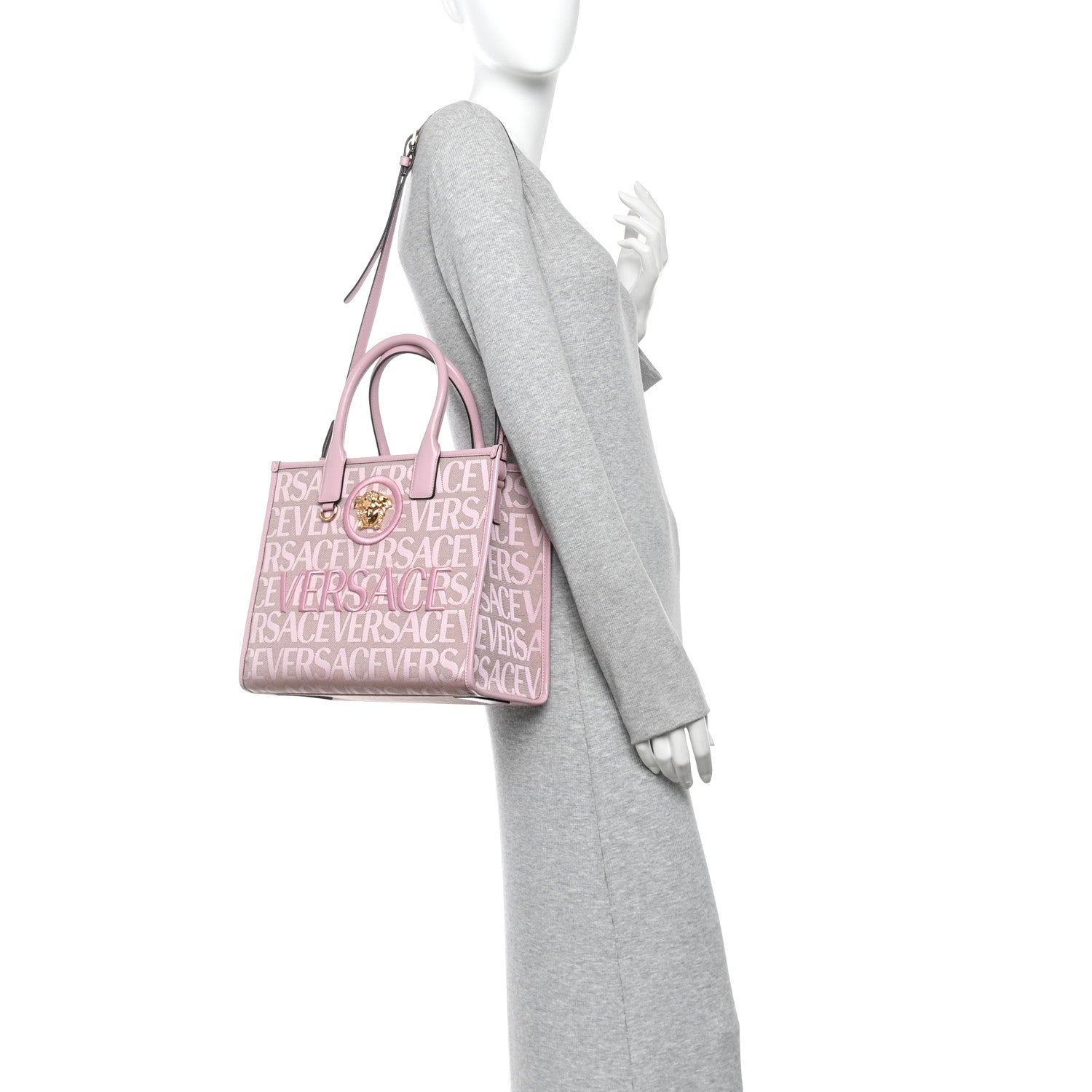 Versace Canvas Calfskin Allover La Medusa Small Tote Pink 2 of 9
