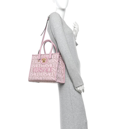 Versace Canvas Calfskin Allover La Medusa Small Tote Pink 2 of 9