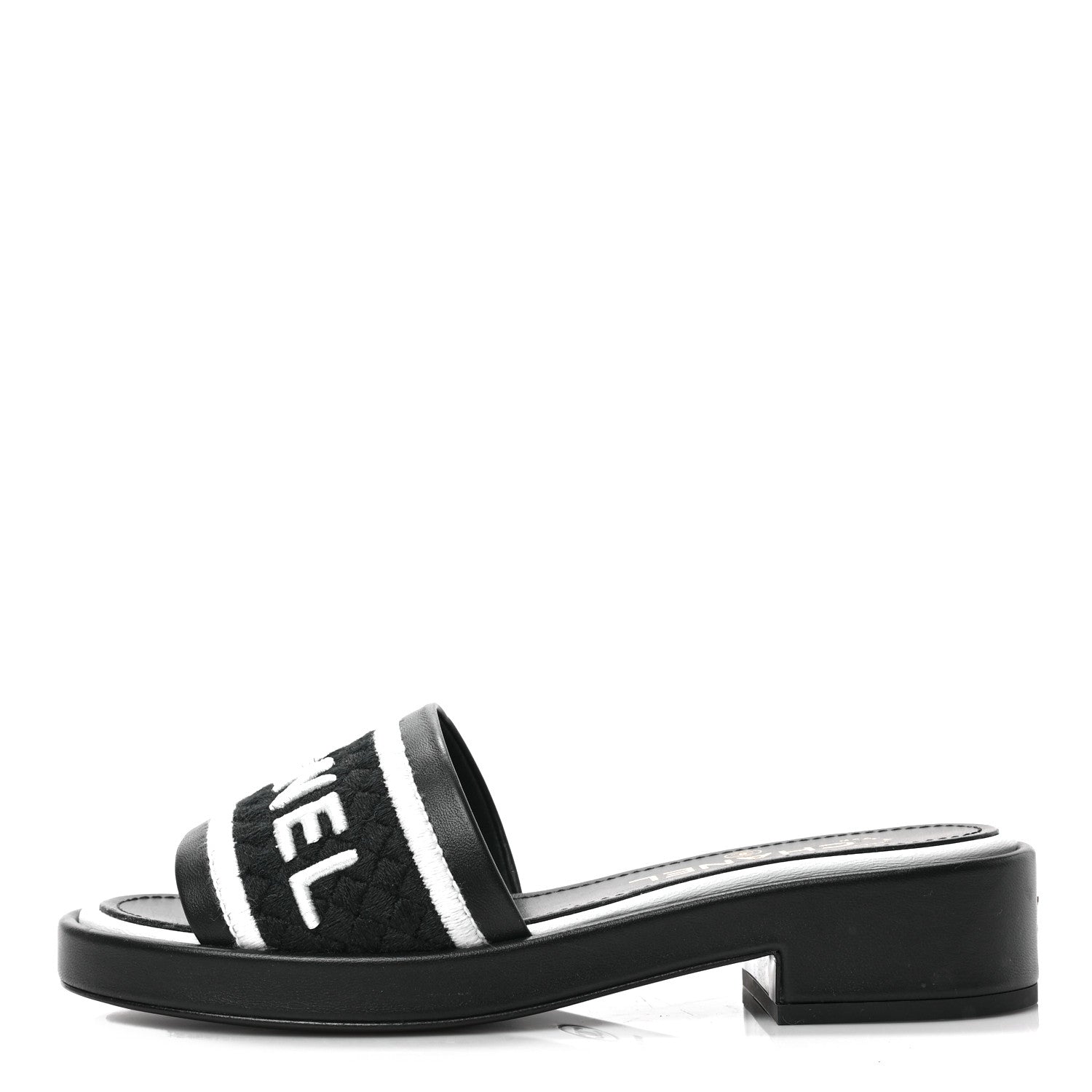 Chanel Lambskin Embroidered CC Mule Sandal 36 Black White 1 of 8