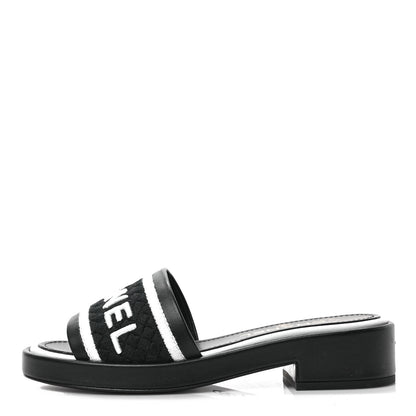 Chanel Lambskin Embroidered CC Mule Sandal 36 Black White 1 of 8