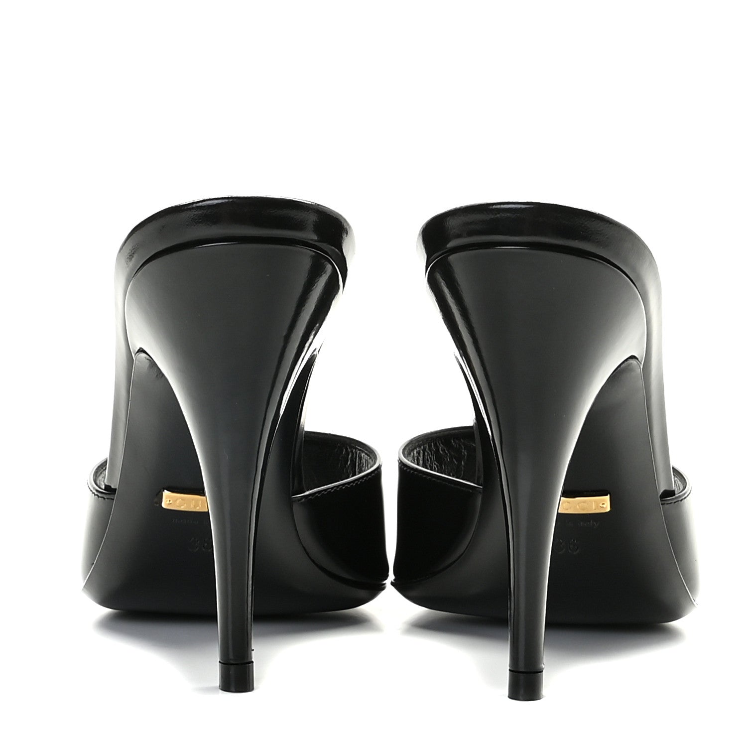 Gucci Polished Calfskin Scarlet Mid Heel Slides 36 Black 6 of 8
