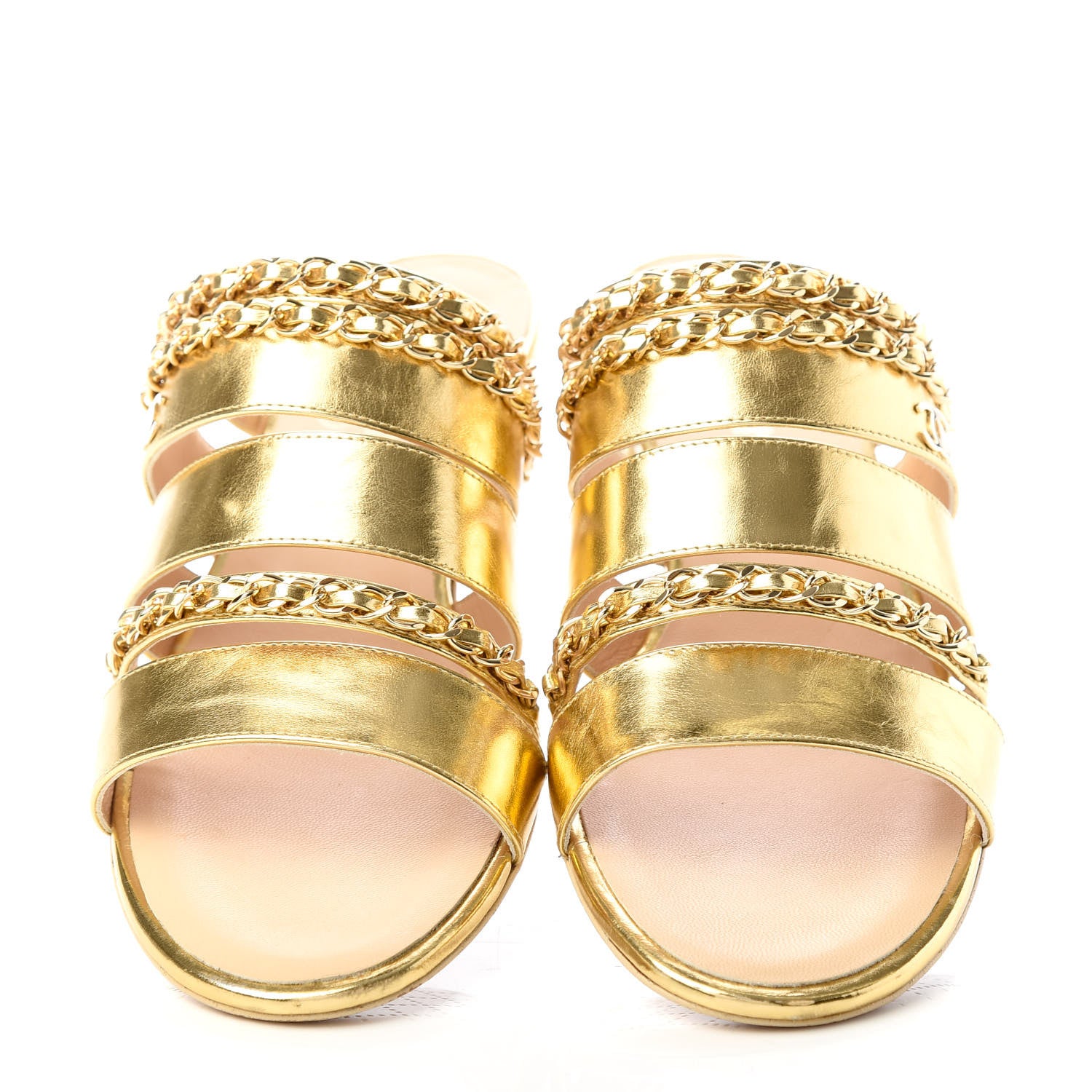 Chanel Metallic Lambskin Chain Mule Sandals 38.5 Gold 5 of 11