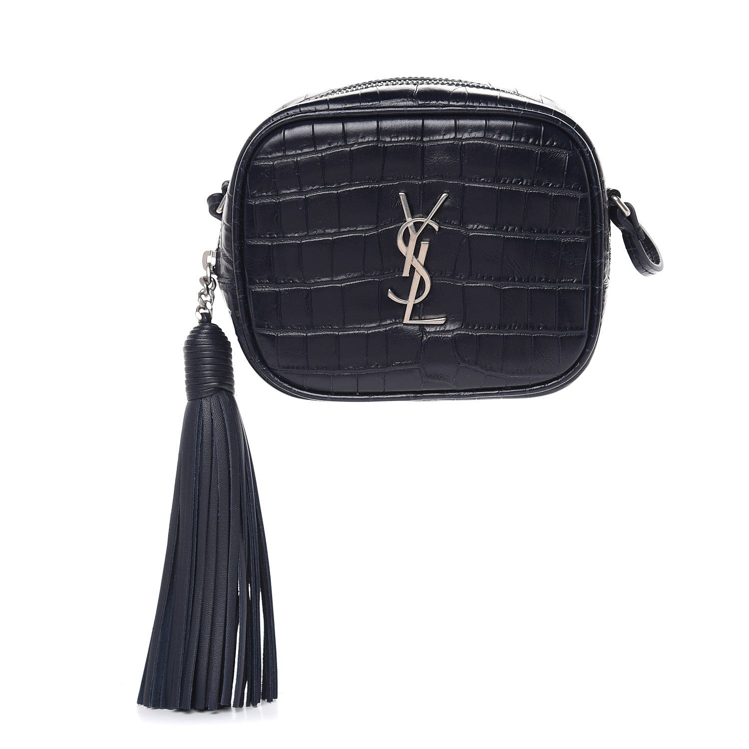 Saint Laurent Calfskin Crocodile Embossed Monogram Blogger Bag Medium Blue 1 of 8