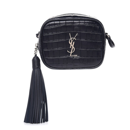 Saint Laurent Calfskin Crocodile Embossed Monogram Blogger Bag Medium Blue 1 of 8