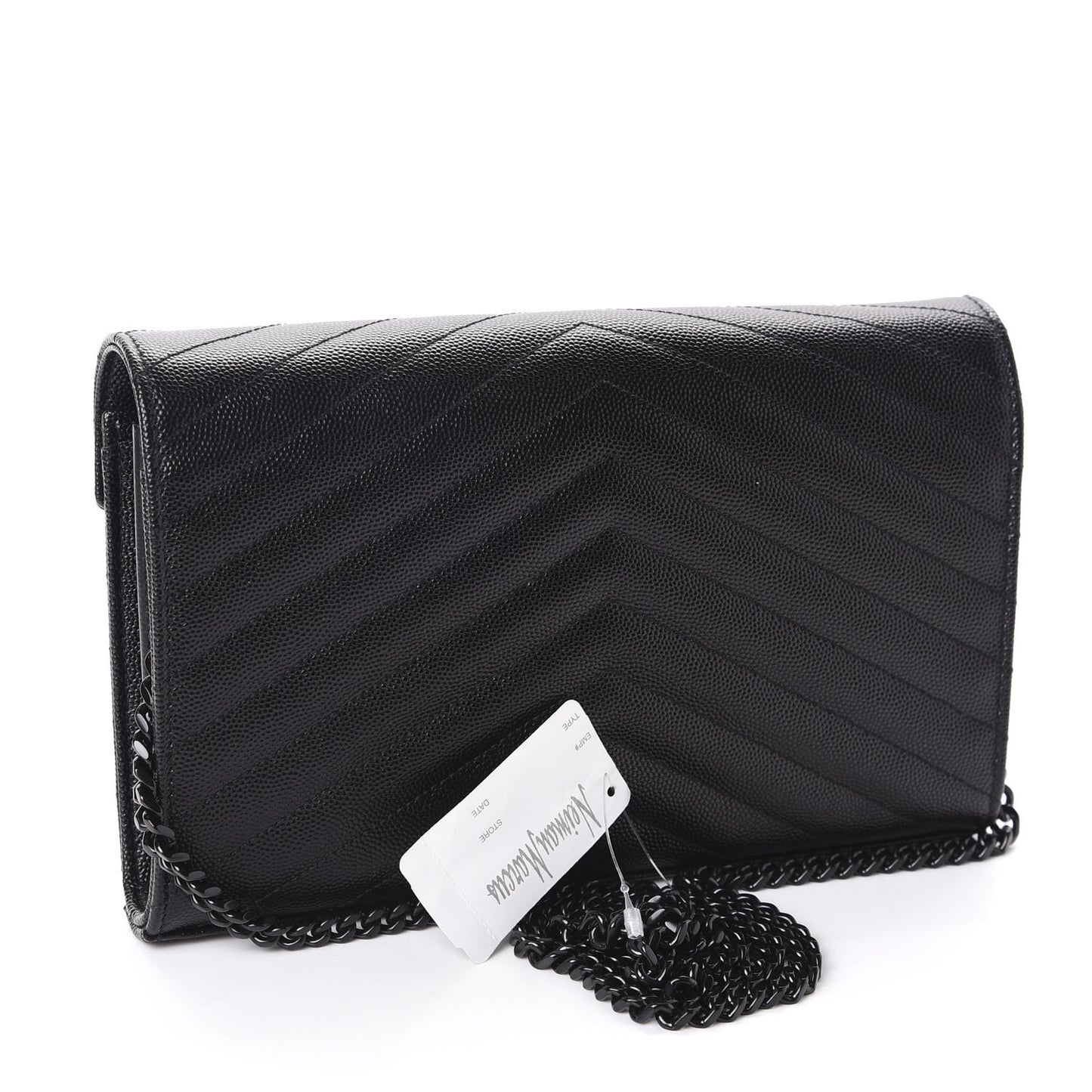 Grain De Poudre Matelasse Chevron Monogram Chain Wallet Black