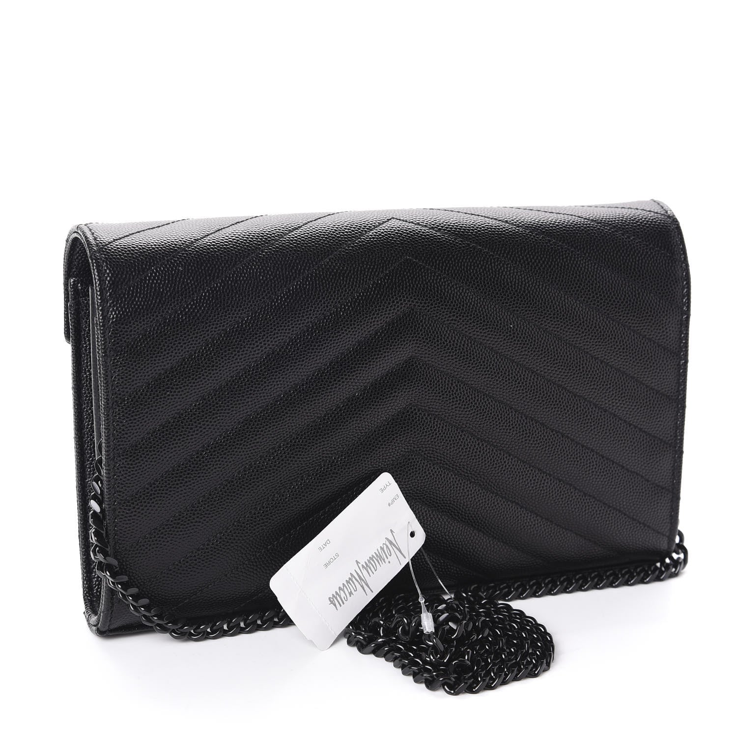 Saint Laurent Grain De Poudre Matelasse Chevron Monogram Chain Wallet Black 3 of 11