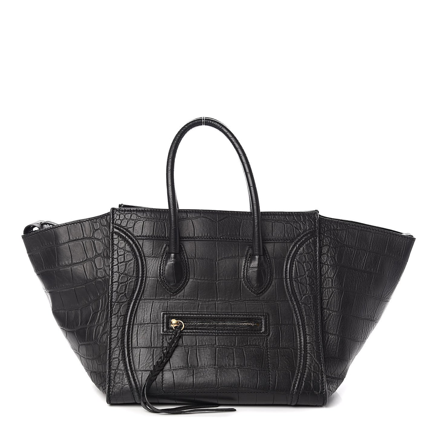 Crocodile Embossed Calfskin Medium Phantom Luggage Black