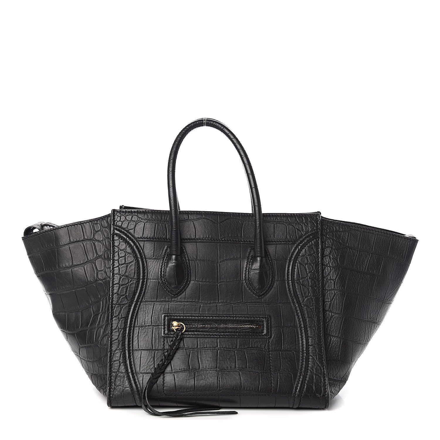 Celine Crocodile Embossed Calfskin Medium Phantom Luggage Black 1 of 9