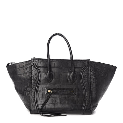 Celine Crocodile Embossed Calfskin Medium Phantom Luggage Black 1 of 9