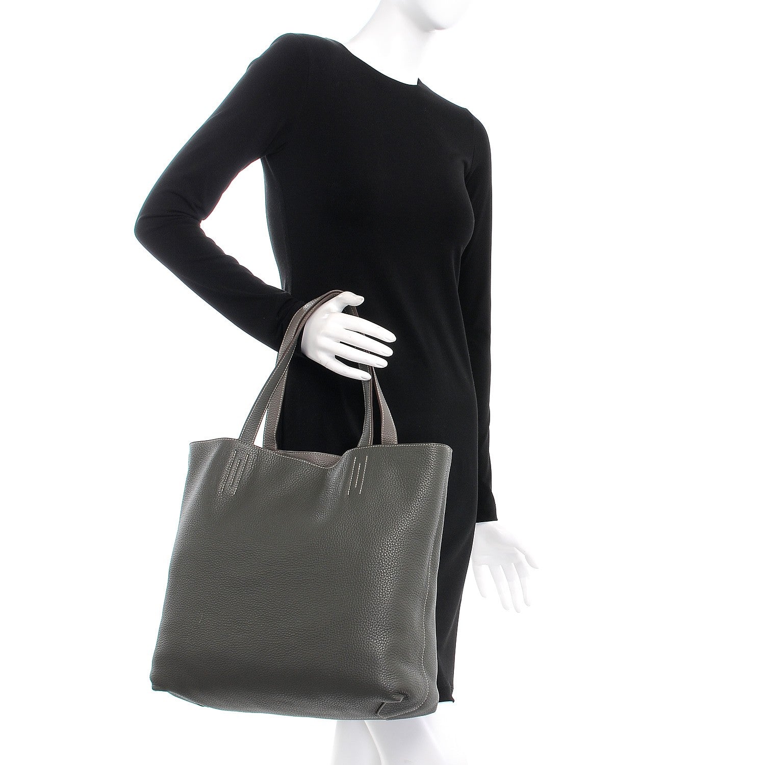Hermes Taurillon Clemence Double Sens 45 Reversible Tote Etoupe Etain 2 of 11