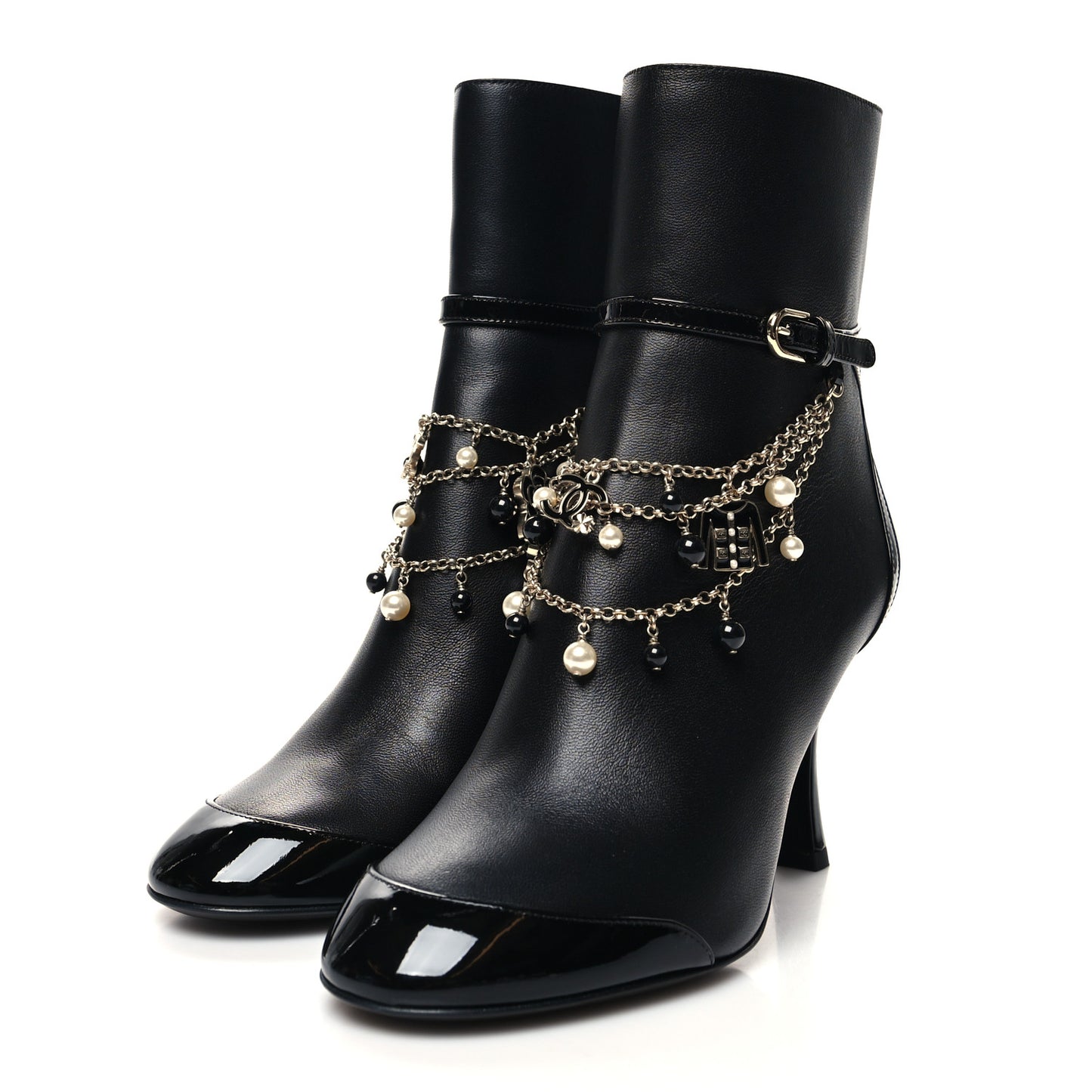 Lambskin Patent Calfskin Ankle Boots 36.5 Black