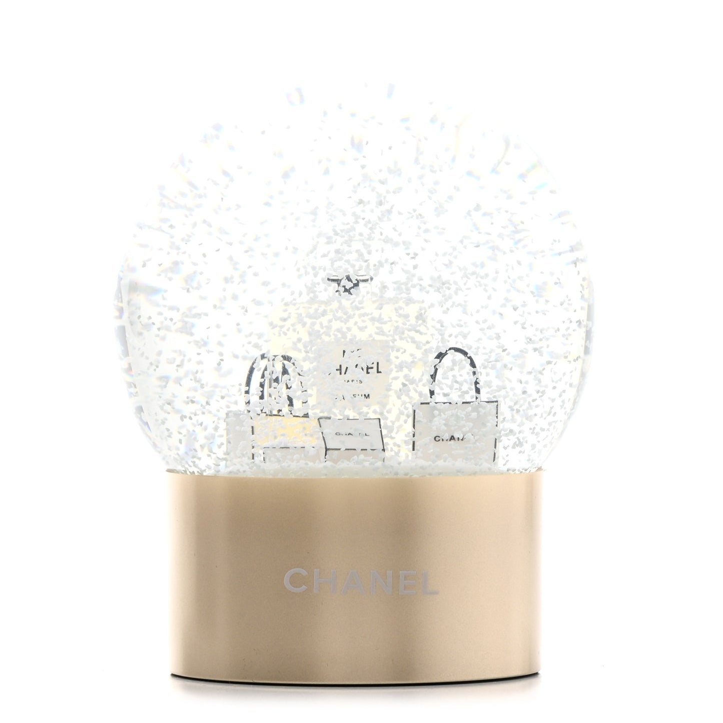 Glass N°5 Perfume Bottle Snow Globe Gold