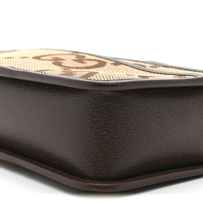 Gucci Monogram Jumbo GG Textured Dollar Calfskin Web Mini Crossbody Bag Camel Ebony New Acero 9 of 10