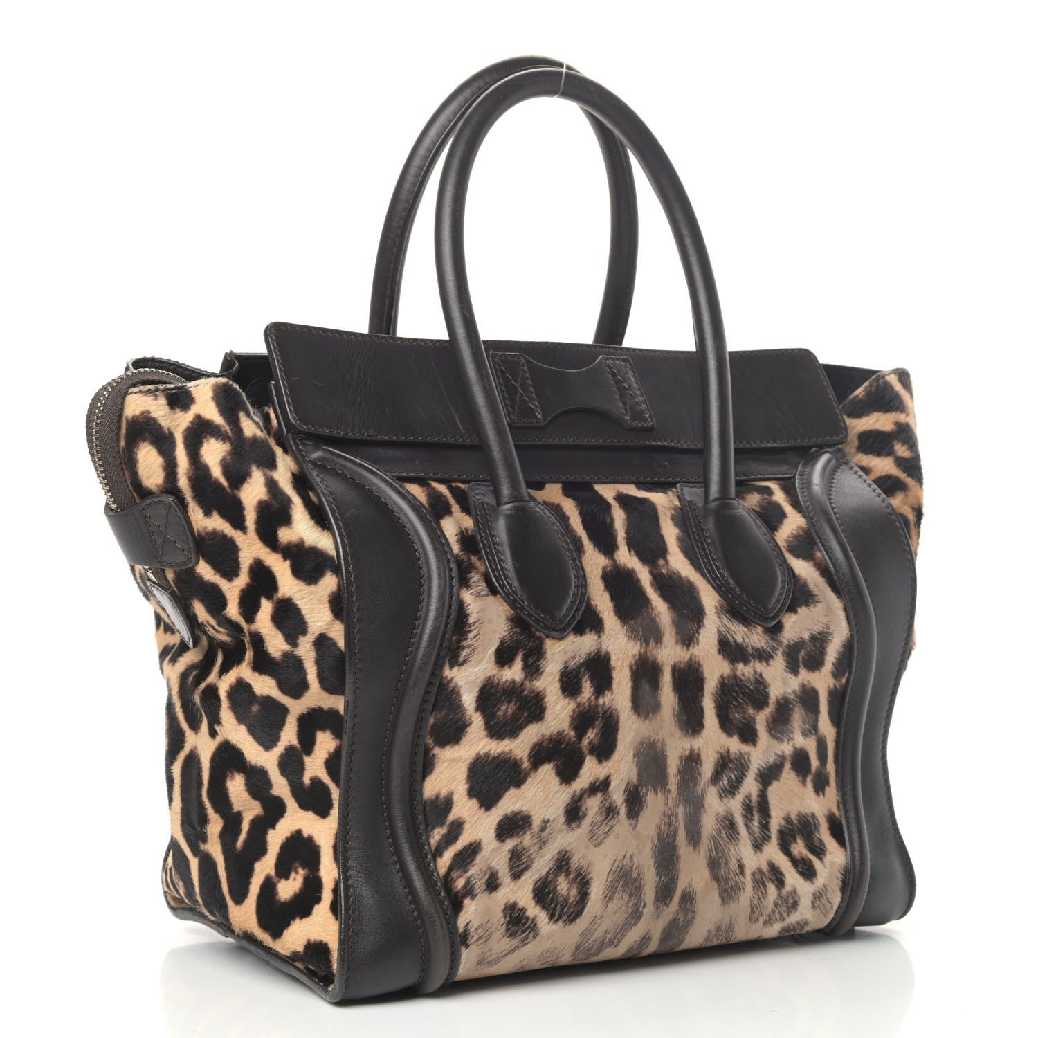 Celine Leopard Pony Hair Mini Luggage Black 2 of 9