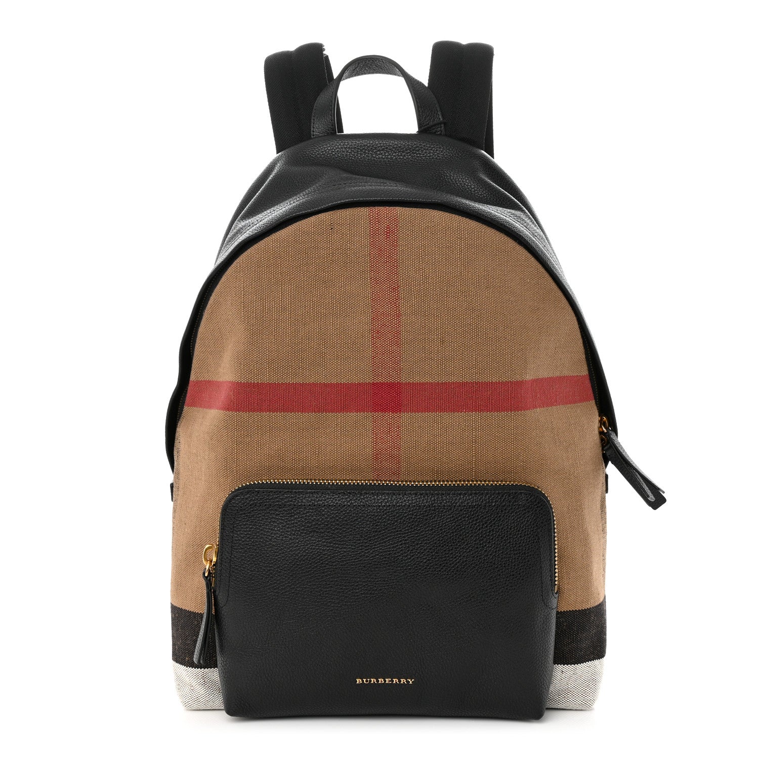 Burberry Mega Check Calfskin Abbeydale Simple Backpack Black Camel 1 of 9