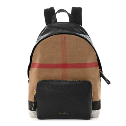 Burberry Mega Check Calfskin Abbeydale Simple Backpack Black Camel 1 of 9