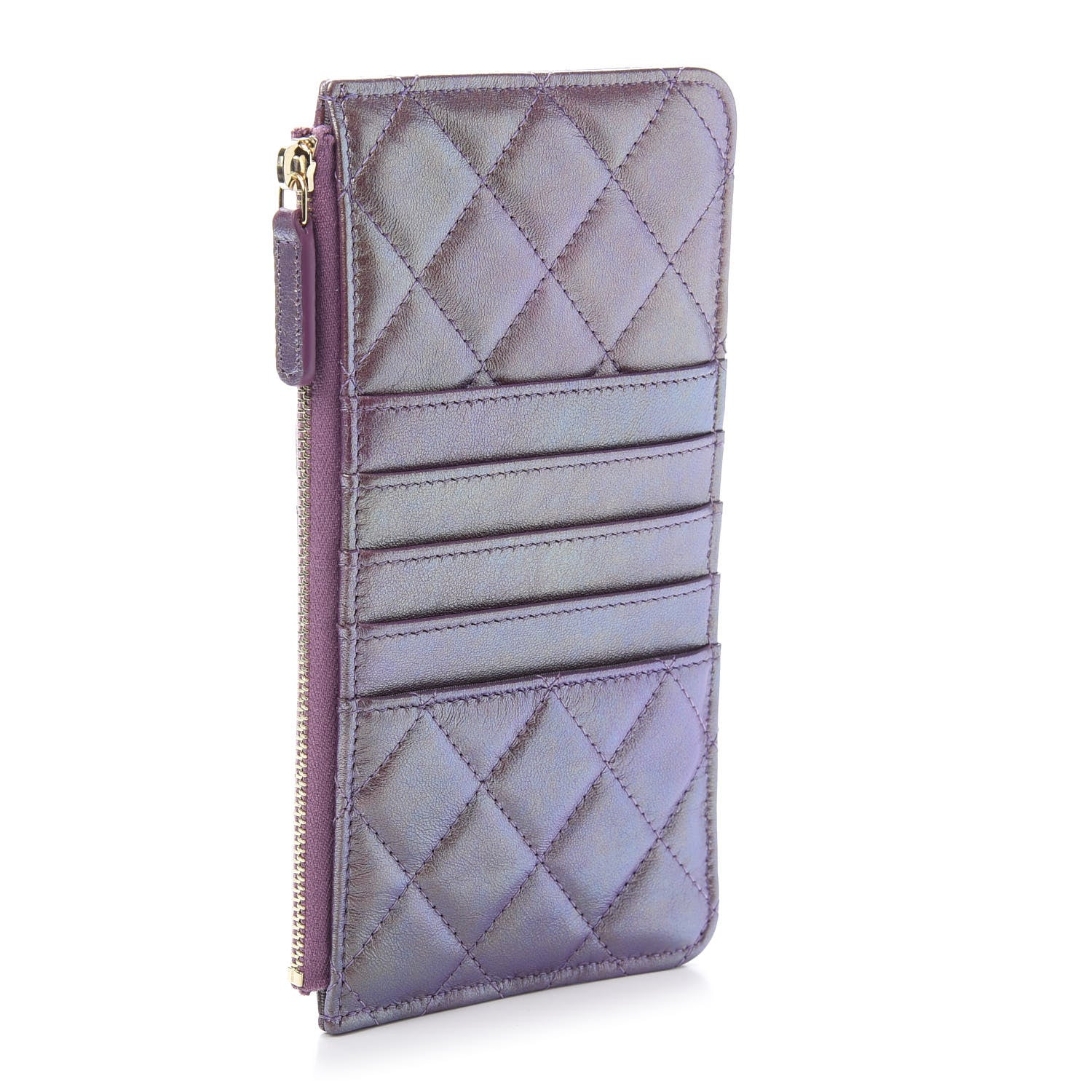 Chanel Metallic Aged Calfskin Quilted Classic Flat Wallet Pouch Purple 3 of 10