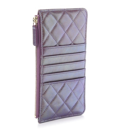 Chanel Metallic Aged Calfskin Quilted Classic Flat Wallet Pouch Purple 3 of 10