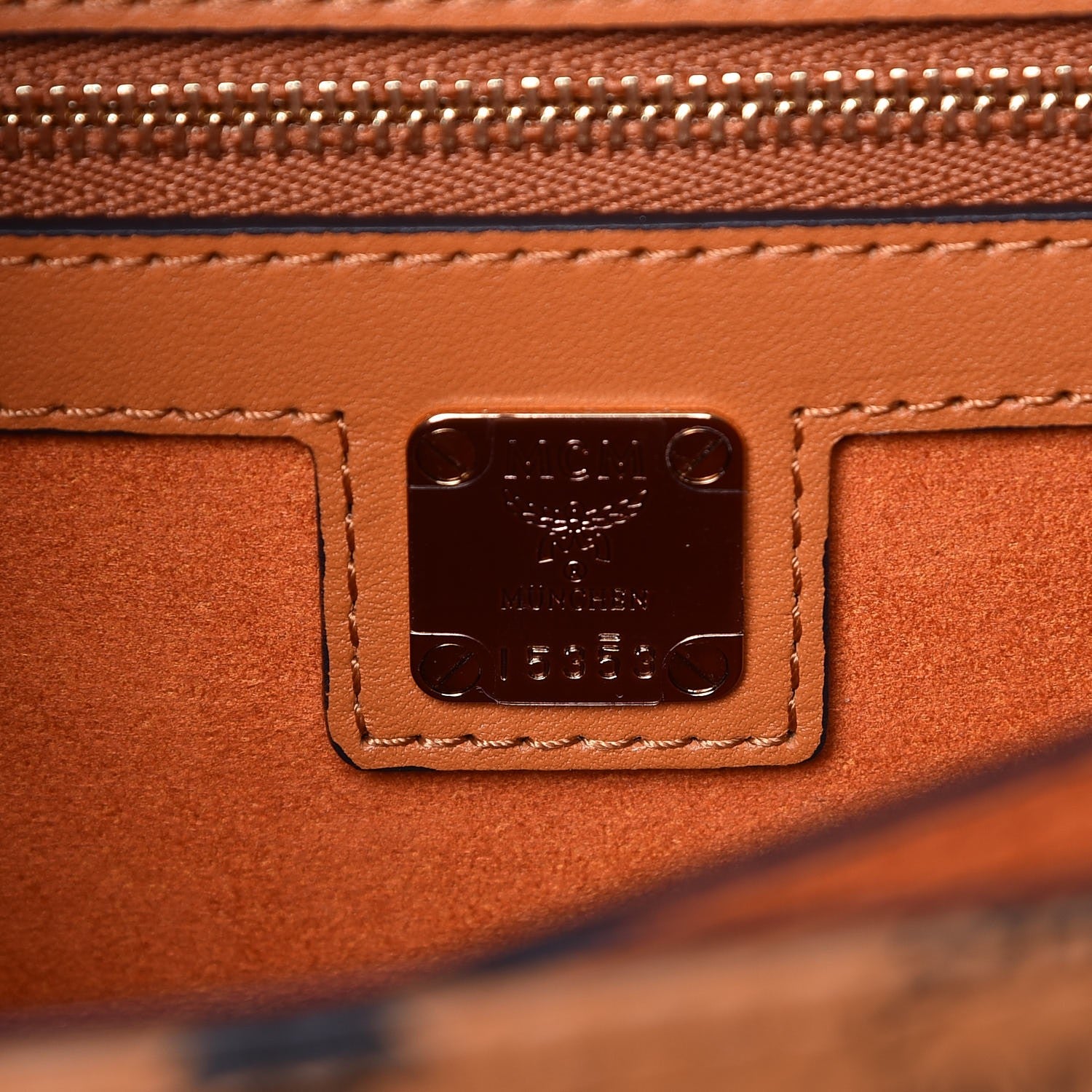 MCM Visetos Medium Patricia Pocket Satchel Cognac 8 of 10