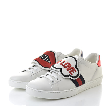 Gucci Calfskin Ayers Blind For Love Embroidered Womens Ace Sneakers 39.5 White 3 of 9