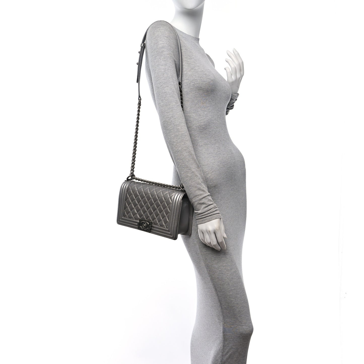 Metallic Caviar Quilted Medium Boy Flap Silver