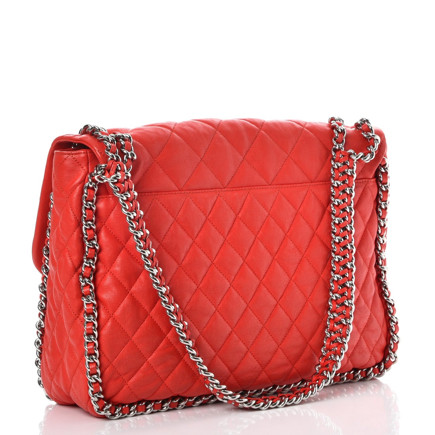 Washed Lambskin Quilted Maxi Chain Around Flap Red