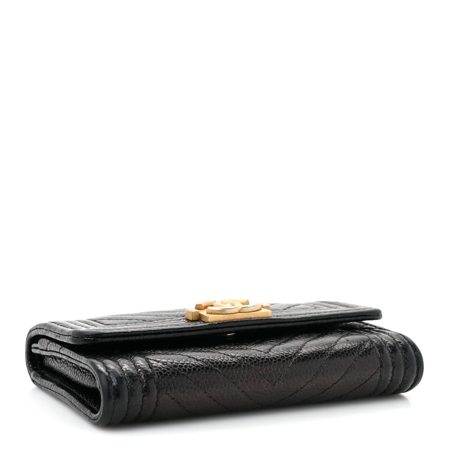 Chanel Caviar Chevron Quilted Boy Flap Card Holder Black 4 of 15