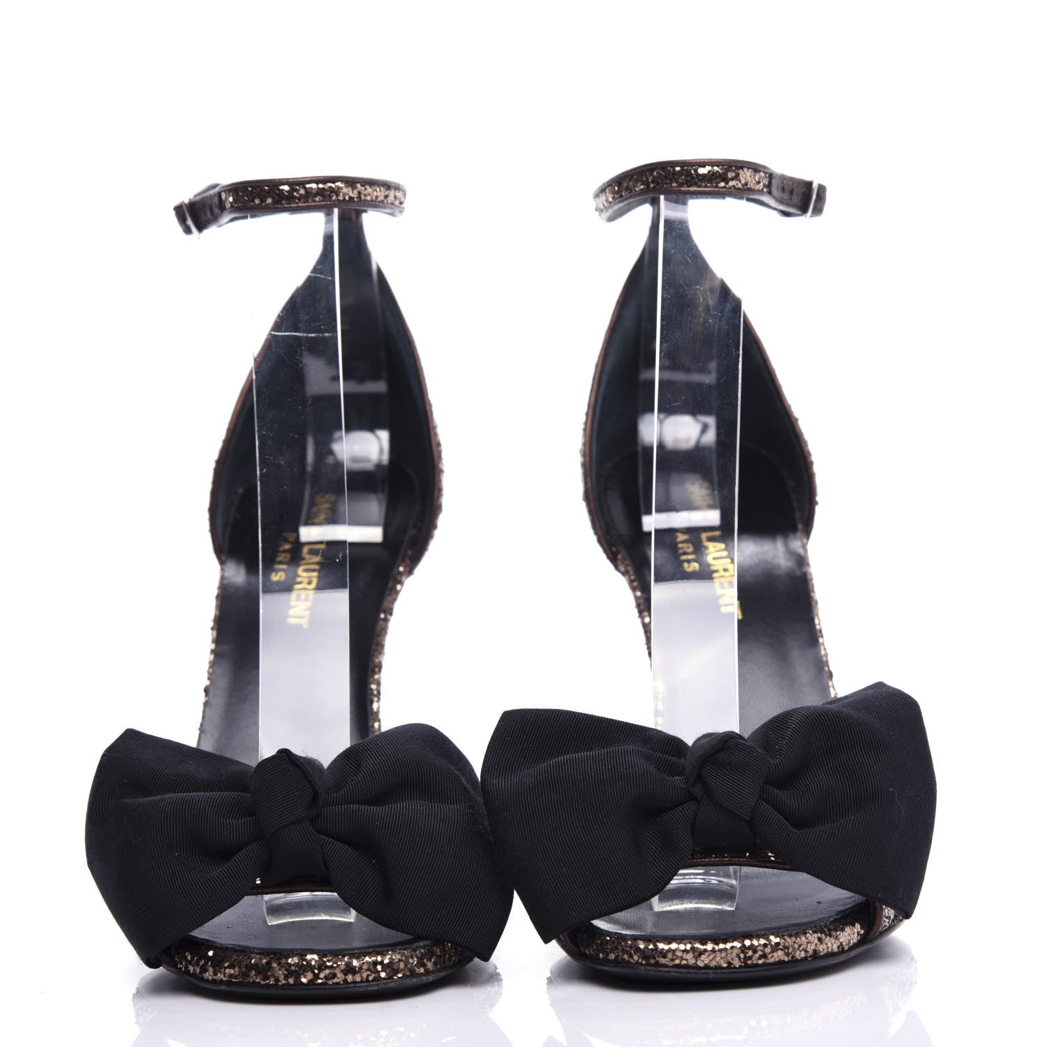 Saint Laurent Glitter Grosgrain Jane 100 Bow Ankle Strap Sandals 36.5 Bronze 2 of 11