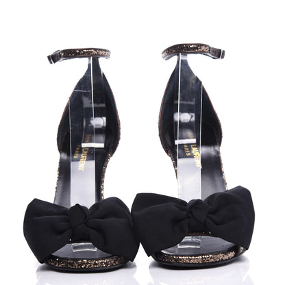 Saint Laurent Glitter Grosgrain Jane 100 Bow Ankle Strap Sandals 36.5 Bronze 2 of 11